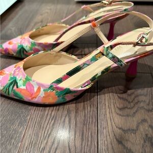 Floral Pink Slingback Kitten Heel Pumps